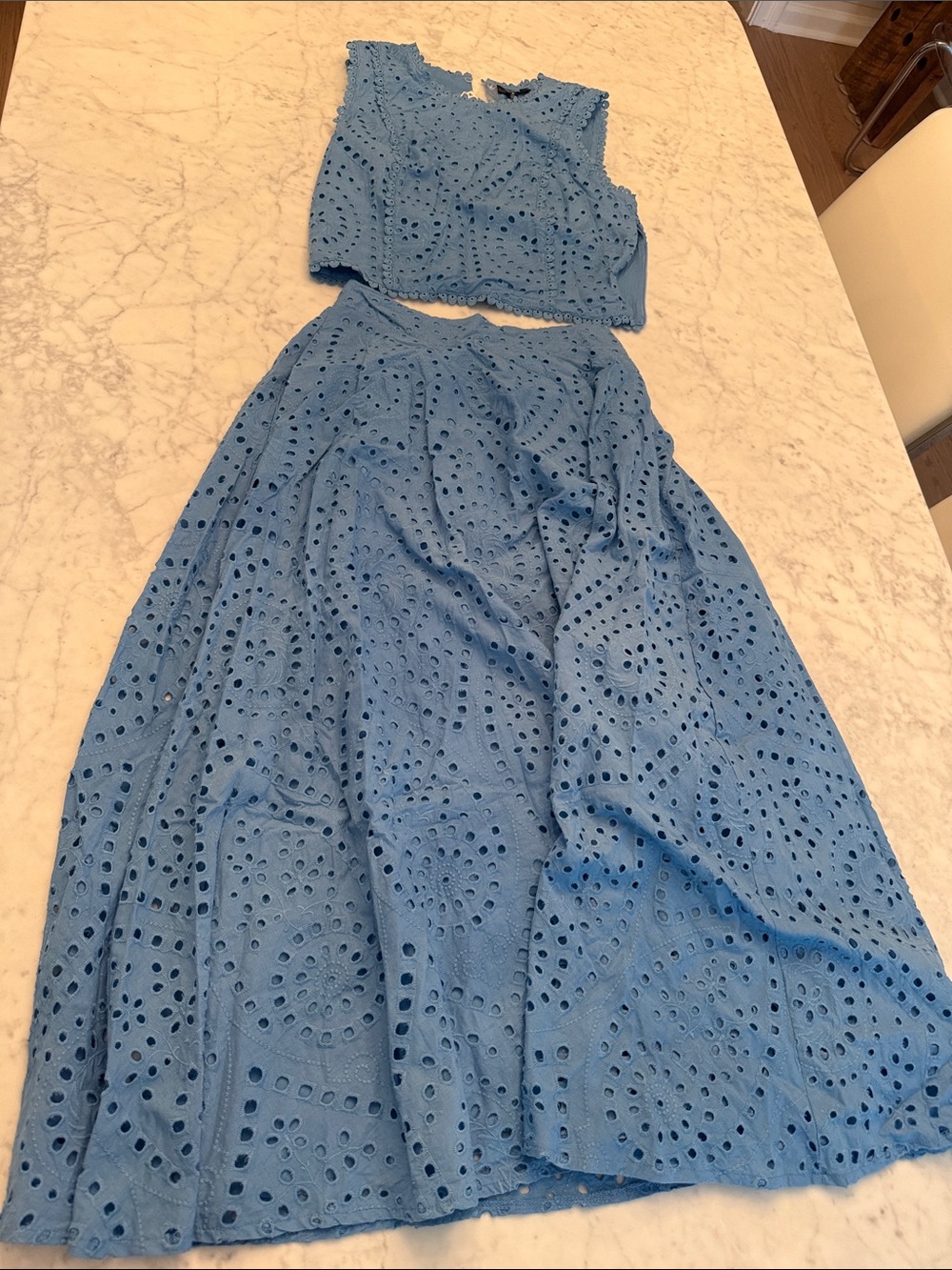 Aqua Blue Eyelet Maxi Dress Set